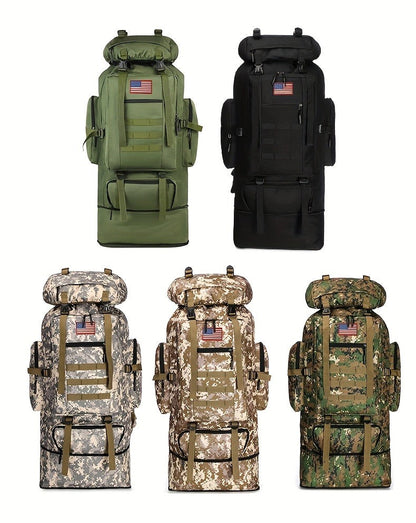 Tactical Backpack 100L Large Capacity Hiking Backpack Multiple Compartments Heavy Duty Ergonomic Straps for Camping Travel Trekking Backpacking Outdoor Adventures Jungle Green Black Army Green Gray Desert