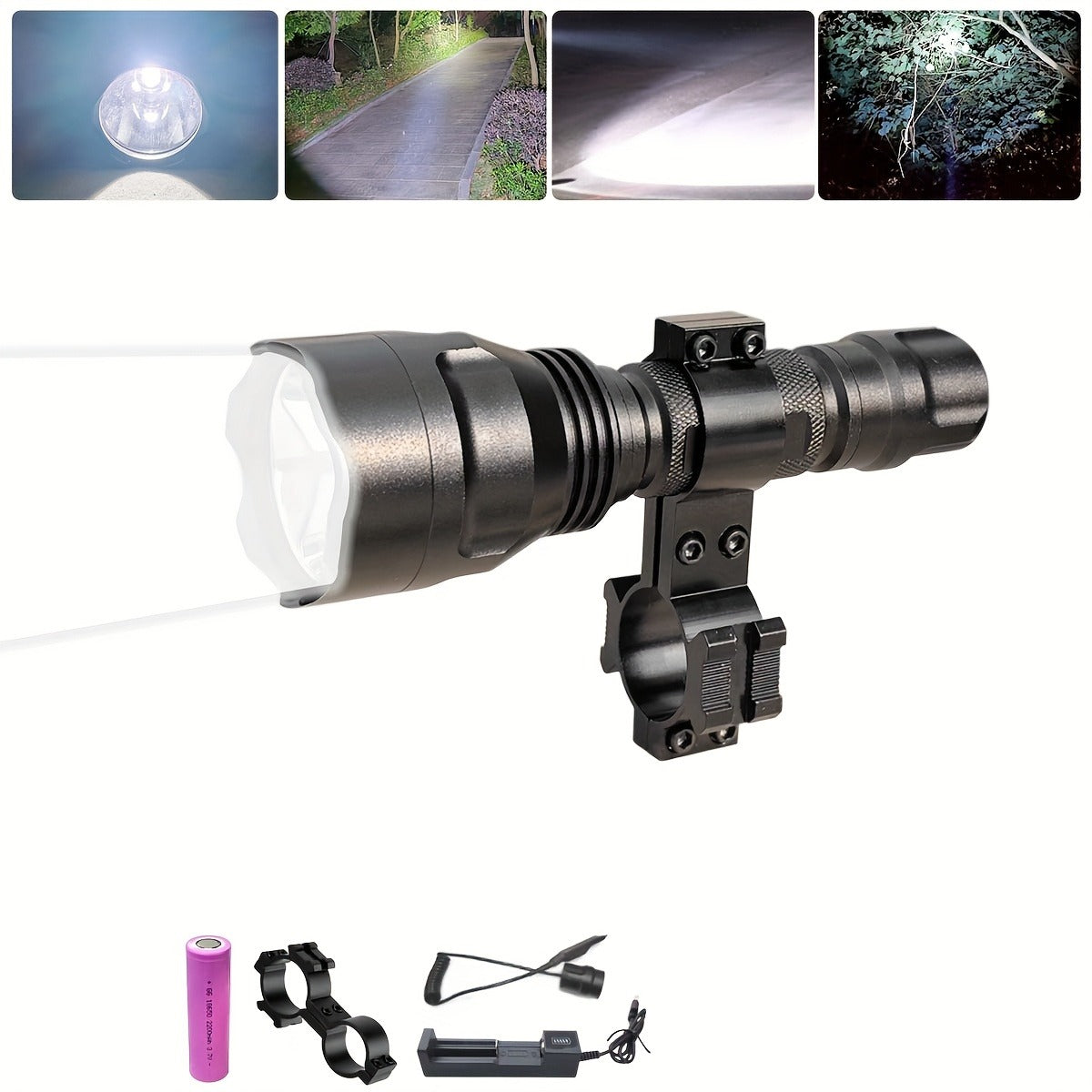 Night Hunting Flashlight with Remote Control Switch – 350 Yards High Power Green Red White Light, 18650 Rechargeable, Multiple Mounts for Hunting, Fishing, Camping & Beekeeping, Best Gift for Men