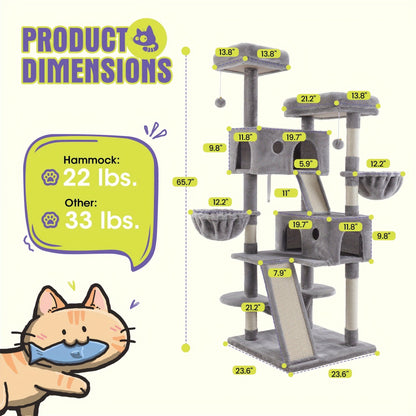 Cat Tree Tower Multi-Level for Indoor Cats - Cat Furniture with Sisal Scratching Posts, Plush Perches, Hammock, Basket & Corner Condo Cave, Hanging Toys & Climbing Ramp, Multiple Sizes & Colors
