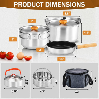 Backpacking Cookware Mess Kit 19/27pcs – Non-Stick Pot Pan Kettle with Stainless Steel Cutlery, Lightweight Camping Cook Set for Open Fire, Hiking & Outdoor Cooking