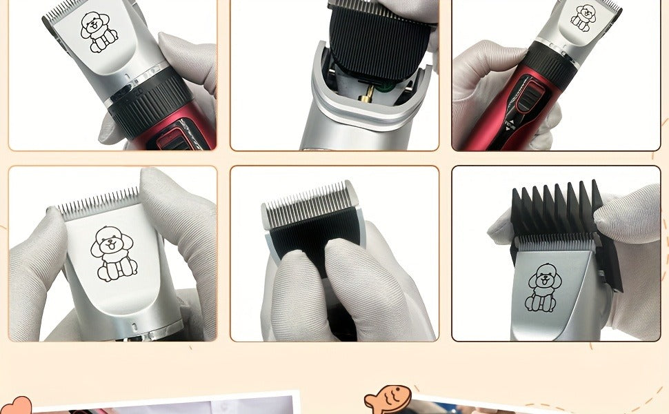 Pet Grooming Clippers Rechargeable with LED Display - Cordless Electric Dog Cat Hair Clipper, Detachable Blades 4 Guide Combs Low Noise, Professional Wireless Pet Trimmer with Accessories, Red