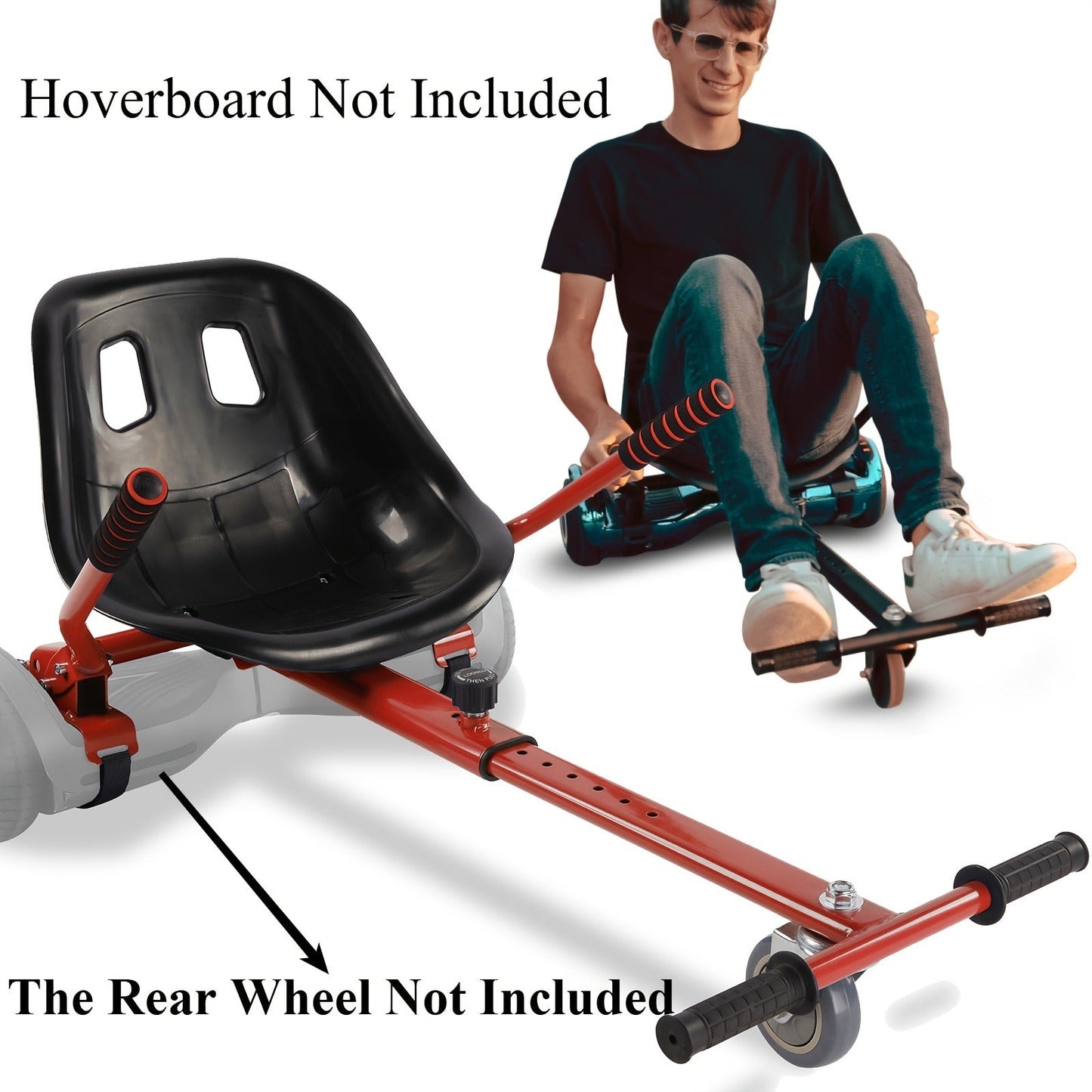 Hoverboard Go Kart Seat Attachment Kit for Kids 6.5"-10" Self Balancing Scooter Conversion Accessories with Off-Road Tires, Shock Absorber & Dual Footrests – Sturdy Metal Frame, Easy Install, Fun Ride