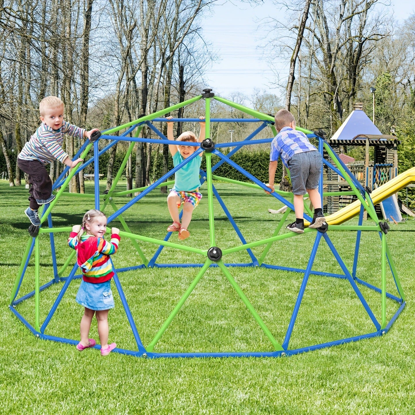 10FT Kids Climbing Dome with Hammock Swing Disc Swing Backyard Jungle Gym Steel Frame Outdoor Play Equipment 1000 LBS Capacity Gift for Boys Girls Ages 3-10