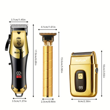 Hair Clipper Grooming Kit for Men USB Rechargeable with LCD Display | 8 Guide Combs Trimmer Shaver Set | Professional Home Hair Cutting Kit | Single 2pcs 3pcs Options Gift Set for Men