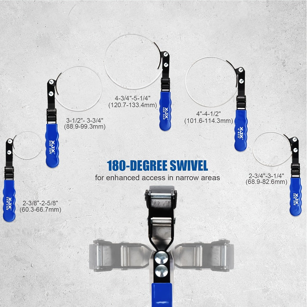 Oil Filter Wrench Set 7 Pcs – Swivel Oil Filter Removal Tool 2-3/8" to 5-1/4" (60-133mm), 12" Adjustable Pliers with 1/2" to 3/8" Adapter & Storage Case for Car & Truck Oil Change