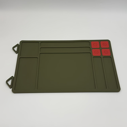 Gun Cleaning Mat with Magnetic Parts Tray – Heavy Duty Non-Slip Rubber Solvent-Resistant Pad for Pistol Rifle Handgun Maintenance, Easy-Clean Silicone Surface Gunsmith Work Mat