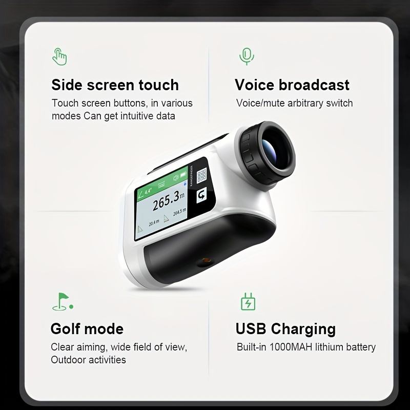 Laser Rangefinder 1000m for Golf & Hunting – Slope Compensation, Flag Lock Vibration, 6x Magnification, USB Rechargeable, 10 Measurement Modes with English Voice & LCD Display