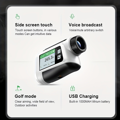 Laser Rangefinder 1000m for Golf & Hunting – Slope Compensation, Flag Lock Vibration, 6x Magnification, USB Rechargeable, 10 Measurement Modes with English Voice & LCD Display