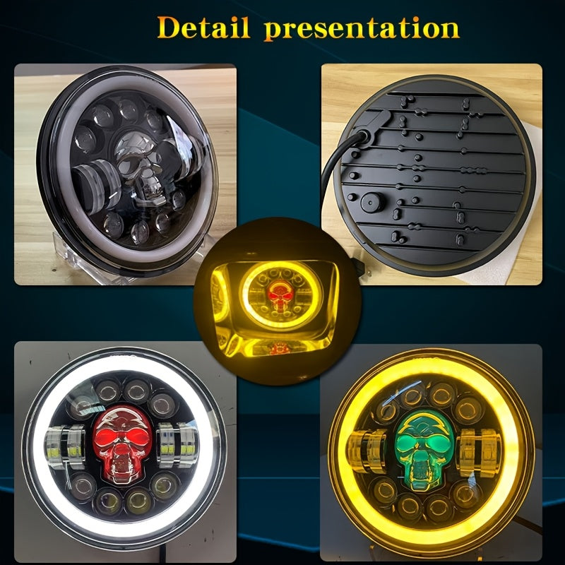 7-inch Skull-shaped LED Spotlight Car Headlight Modification Front Lamp Motorcycle 7-inch Head Round Lamp Colorful Demon Eye