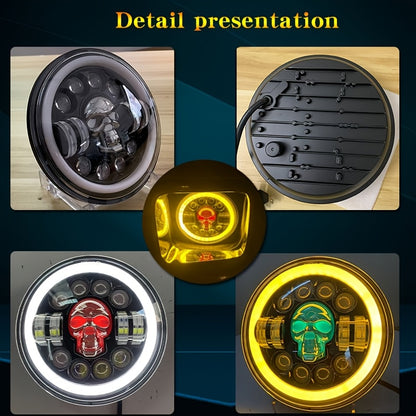 7-inch Skull-shaped LED Spotlight Car Headlight Modification Front Lamp Motorcycle 7-inch Head Round Lamp Colorful Demon Eye