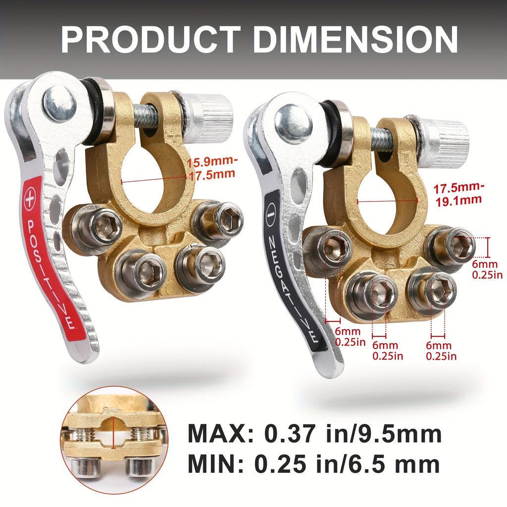 Set of 2 Reinforced Clips for Car Battery Terminals, Designed for Quick Connection And Disconnection of Positive And Negative Terminals