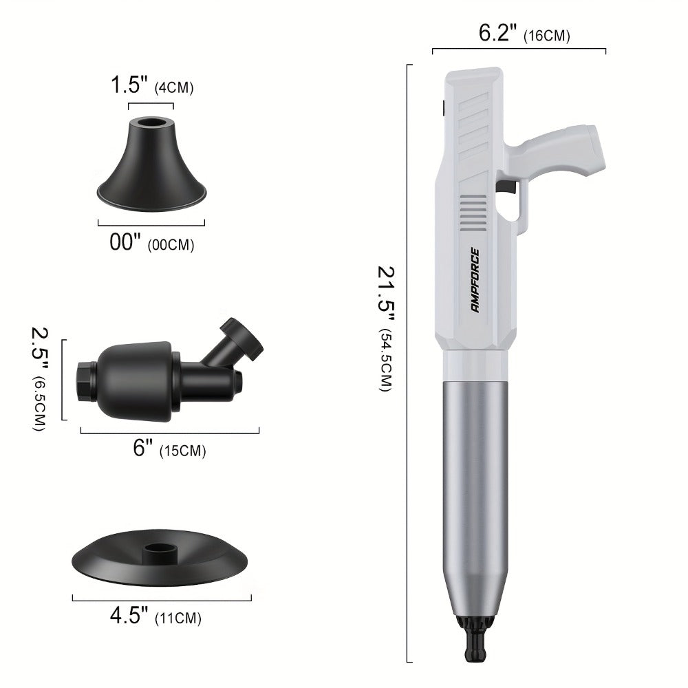 Electric Cordless Toilet Plunger 8V - High-Pressure Pneumatic Drain Opener with Real-Time Pressure Display, Professional Power Unclogger for Toilets Sinks Floor Drains, Mess-Free Reusable, White/Black