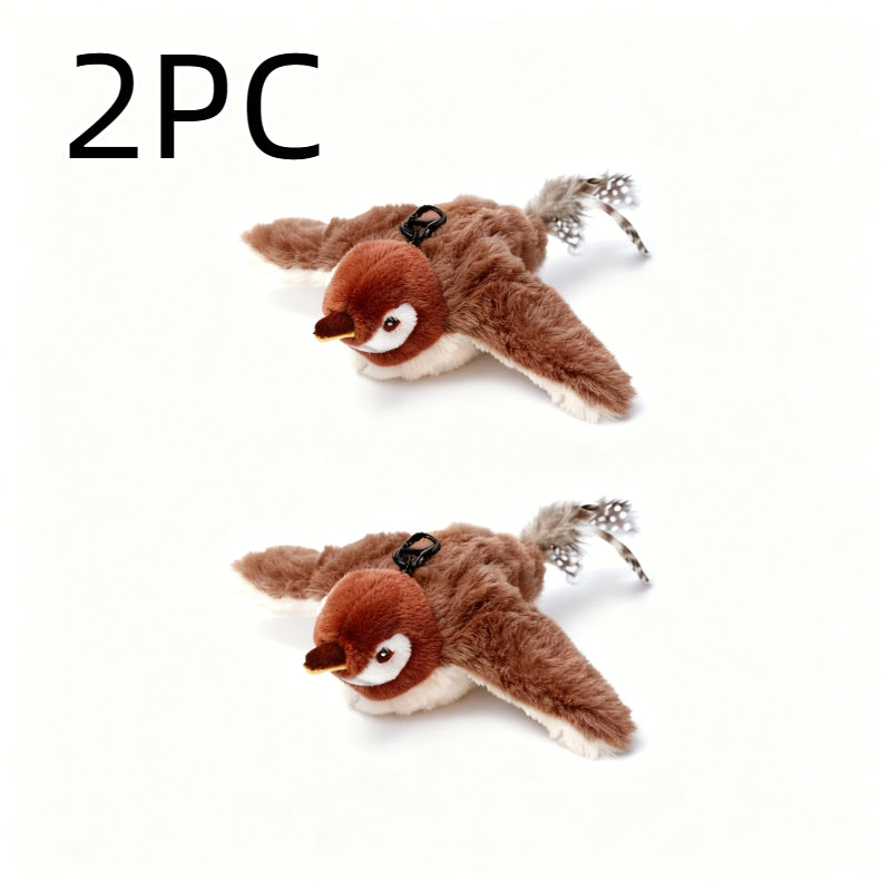 Flying Sparrow Cat Toy with Flapping Wings & Chirping Sound - USB Rechargeable Plush Bird Cat Toy, Touch-Start Interactive Feather Toy for Indoor Cats, Realistic Bird Motion & Calls