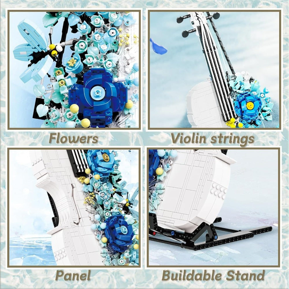 Flower Violin Building Block Set 1419pcs – 3D Musical Instrument Brick Model for Adults & Teens, Elegant Home Office Decor Display, Unique Birthday Father's Day Christmas Gift for Music Lovers