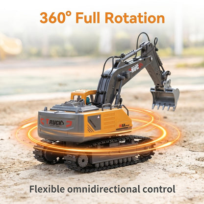RC Excavator Toy for Kids Track Type 2.4GHz – 1200mAh Rechargeable Remote Control Construction Truck with Metal Shovel & LED Light, STEM Gift for Boys Ages 6 7 8 9 10 11 12 Birthday Christmas (Metal/Plastic/Mini)