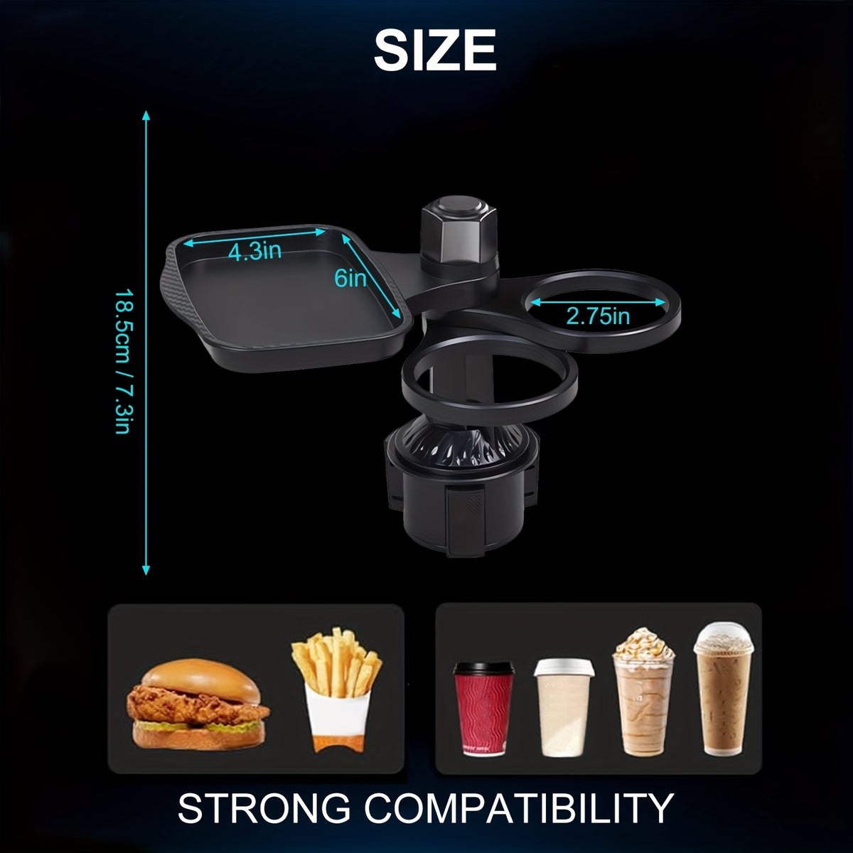 Car Cup Holders - Expansion Brackets, Car Trays, Car Storage Brackets, 360-Degree Rotation, Sturdy Bottom Design, Suitable for Most Car Cup Holders, Ideal for Automotive Gifts