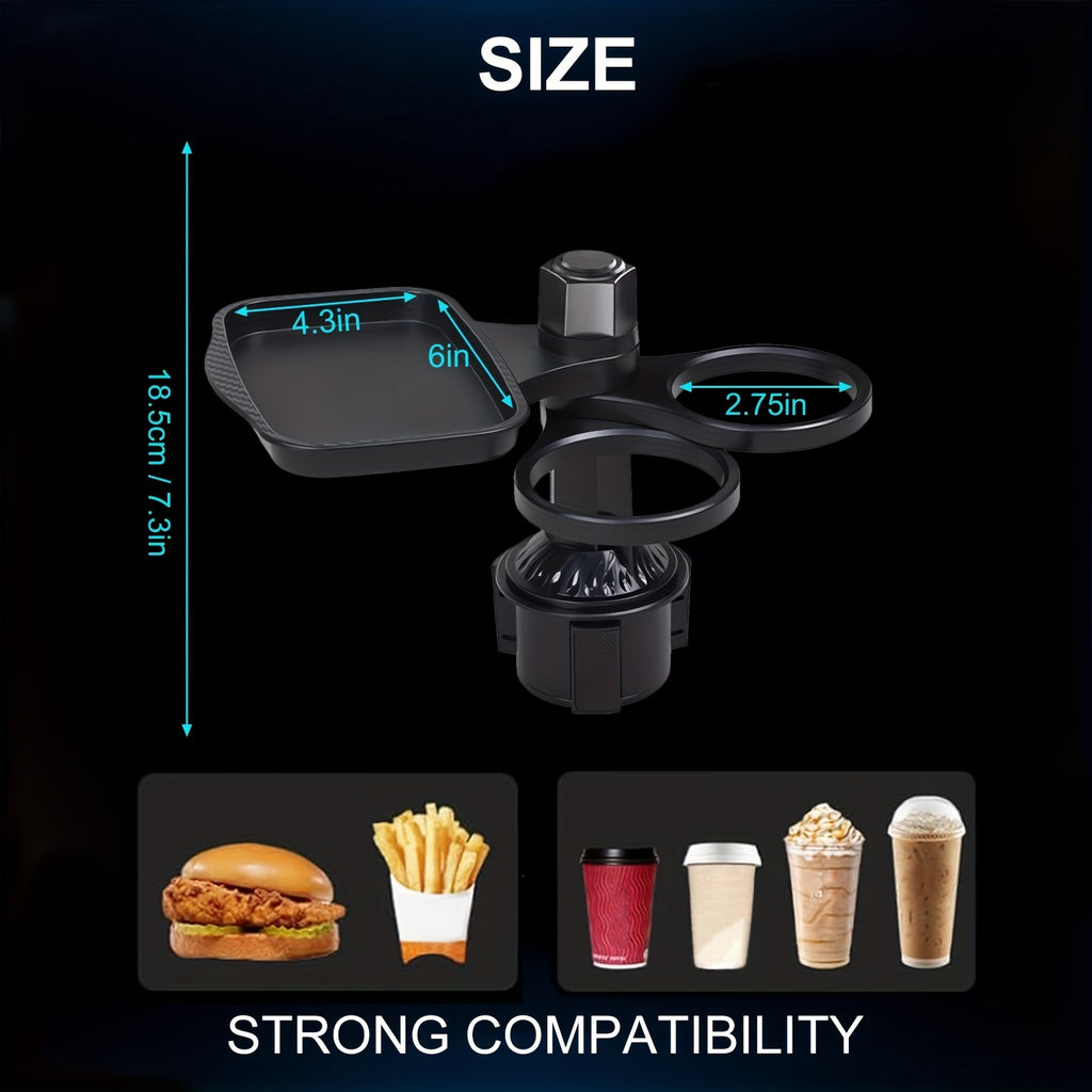 3-in-1 multifunctional  cup holder extender with detachable tray,  cup holder tray, and  dining table, used for eating and  cup holder rotating tray, with adjustable base for dual cup holders