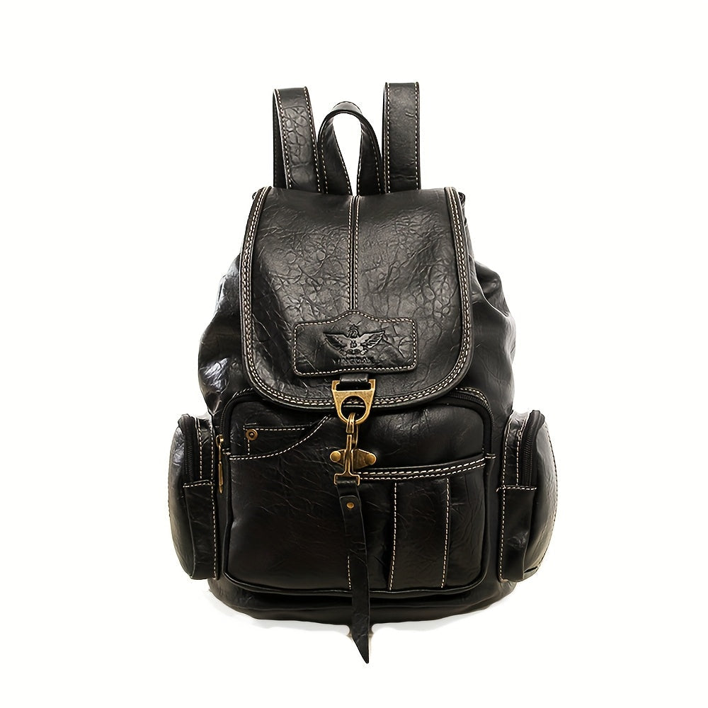 Vintage PU Leather Backpack Shoulder Satchel Multi-Carry Water Resistant Geometric Pattern Zipper Adjustable Strap for Men Women School Travel