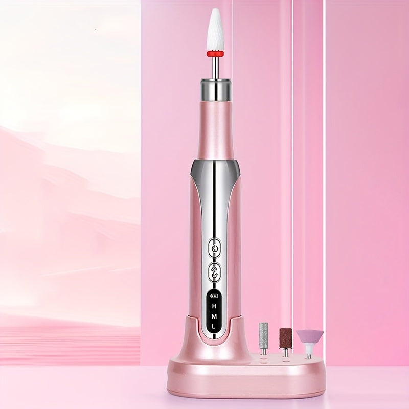 Electric Nail Drill Cordless USB Rechargeable 12 Bits Sanding Bands Manicure Pedicure Kit Low Noise Portable Pen Style Home Salon Beginner Professional Golden White