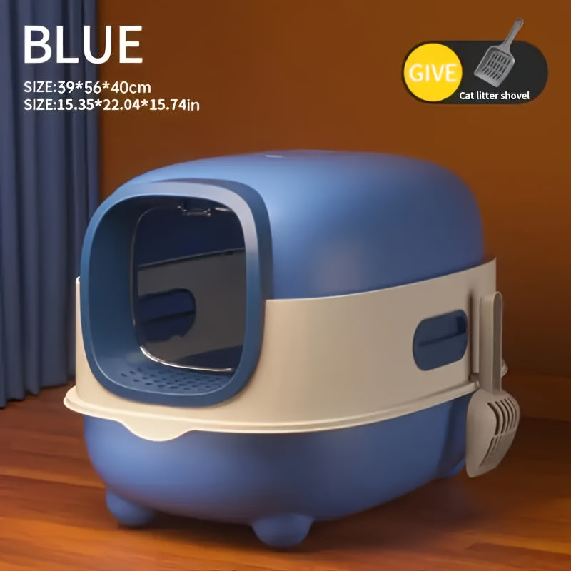 Hooded Cat Litter Box 5 Colors – Fully Enclosed Spill-Proof Design with Scoop Included | Easy to Assemble, Clean & Store | Odor-Reducing Covered Litter Box for Small to Medium Cats | Pink, Gray, Purple, Blue & Green