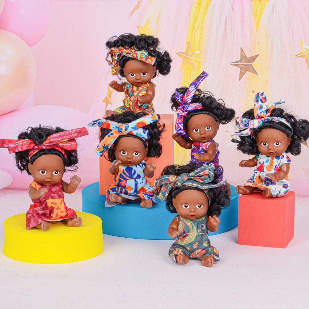 Miniature Girl Doll Set 6 Pcs 4 Inch Articulated Arms & Legs – Colorful Outfits Printed Headscarf, Adorable Collectible Mini Fashion Dolls, Christmas New Year Birthday Gift for Kids Girls Ages 3+