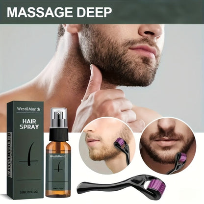 Beard Growth Spray Kit for Men 30ml Ginseng Ginger Extract Beard Moisturizer with 0.25mm Microneedle Derma Roller for Fuller Thicker Healthier Beard Care Grooming Gift for Dad Husband