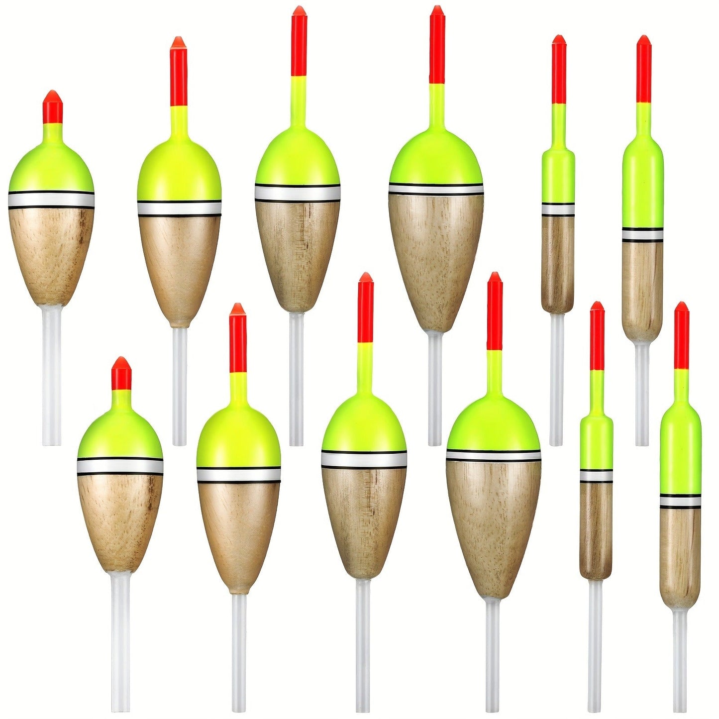 Wooden Fishing Floats 12-Pack – 6 Sizes Slip Bobber Set for Crappie, Bluegill, Trout, Bass, Panfish, Catfish & Walleye | Freshwater Fishing Gear Accessories
