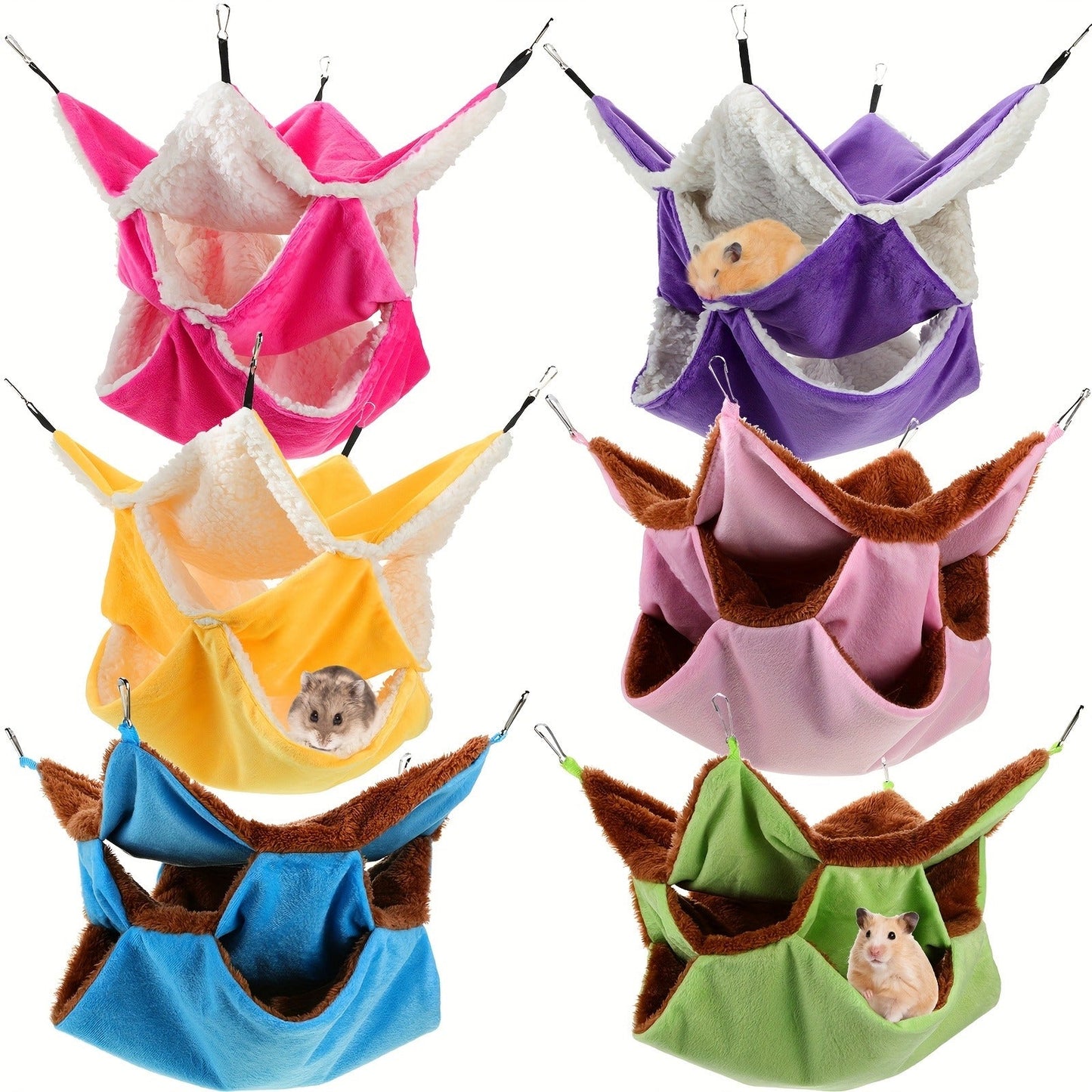 Small Animal Hammock 6pcs 3-Layer Hanging Cage Bed for Ferret Guinea Pig Rat Squirrel Chinchilla, Pet Cage Accessories Sleeping Playing Hammock Set 6 Colors, Ferret Bed Cage Accessories