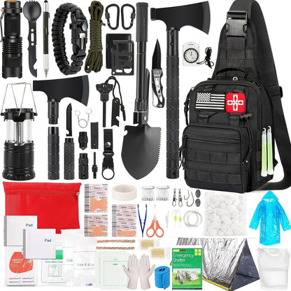 272-Piece Survival Gear Kit with Tactical Bag – Emergency Survival Equipment with Fire Starter, First Aid & Outdoor Tools for Camping, Hiking, Hunting – Crossbody & Molle Bag Options