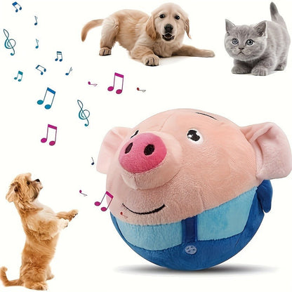 Electronic Rolling Dog Toy Ball - USB Rechargeable Cartoon Pig Plush Toy with Jumping Vibration & Sound, Automatic Self-Moving Washable Interactive Toy for Active Dogs & Puppies