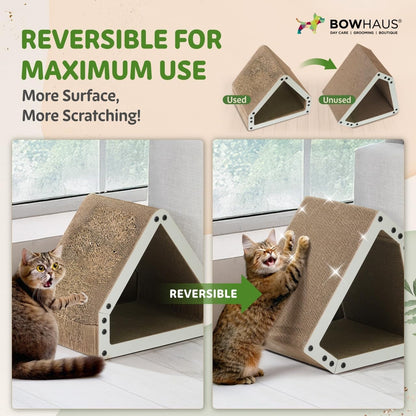 House Cat Scratcher Lounger Reversible Large Scratching Pad & Board for Indoor Cats - 5-Layer High-Density Cardboard 16x14x12 Inch Scratch Bed for All Sizes by CAPHAUS Brown White