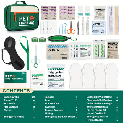 Pet First Aid Kit for Dogs & Cats – 50-Piece Emergency Supplies with Bandages, Gauze, Scissors & Disposable Booties, Portable Nylon Bag for Hiking Camping Travel, FSA HSA Eligible