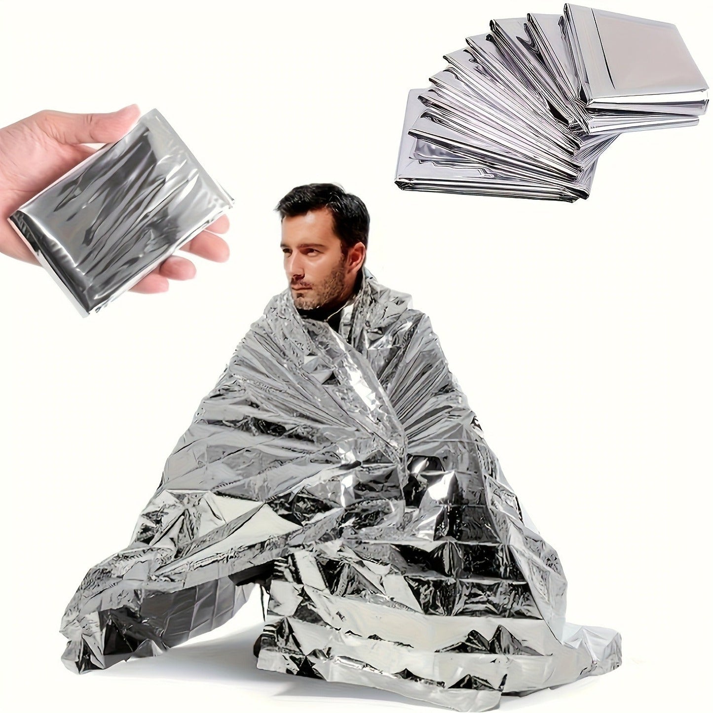 Emergency Mylar Thermal Blanket 52"x82" Reflective Foil Survival Blanket for Camping Hiking Outdoor First Aid Kit Weather Protection Ground Cover