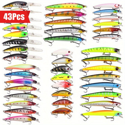 Minnow Fishing Lures Set 43pcs – Plastic Crankbait Hard Baits for Freshwater & Saltwater Angling