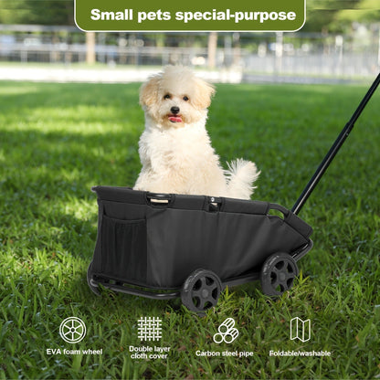 Pet Stroller Foldable 4-Wheel Dog Cat Stroller with Storage Basket – 360° Swivel Front Wheels, Rear Brake, Smooth Ride for Small Medium Dogs & Cats, Lightweight Travel Pram