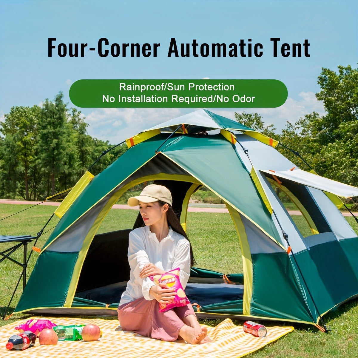 Automatic Instant Setup Camping Tent for 1-3 or 3-4 Persons - Full Season Pop Up Tent with Double Doors & Mesh Windows, Windproof Lightweight Backpacking Tent for Camping, Hiking, Hunting, Travel & Outdoor Shelter