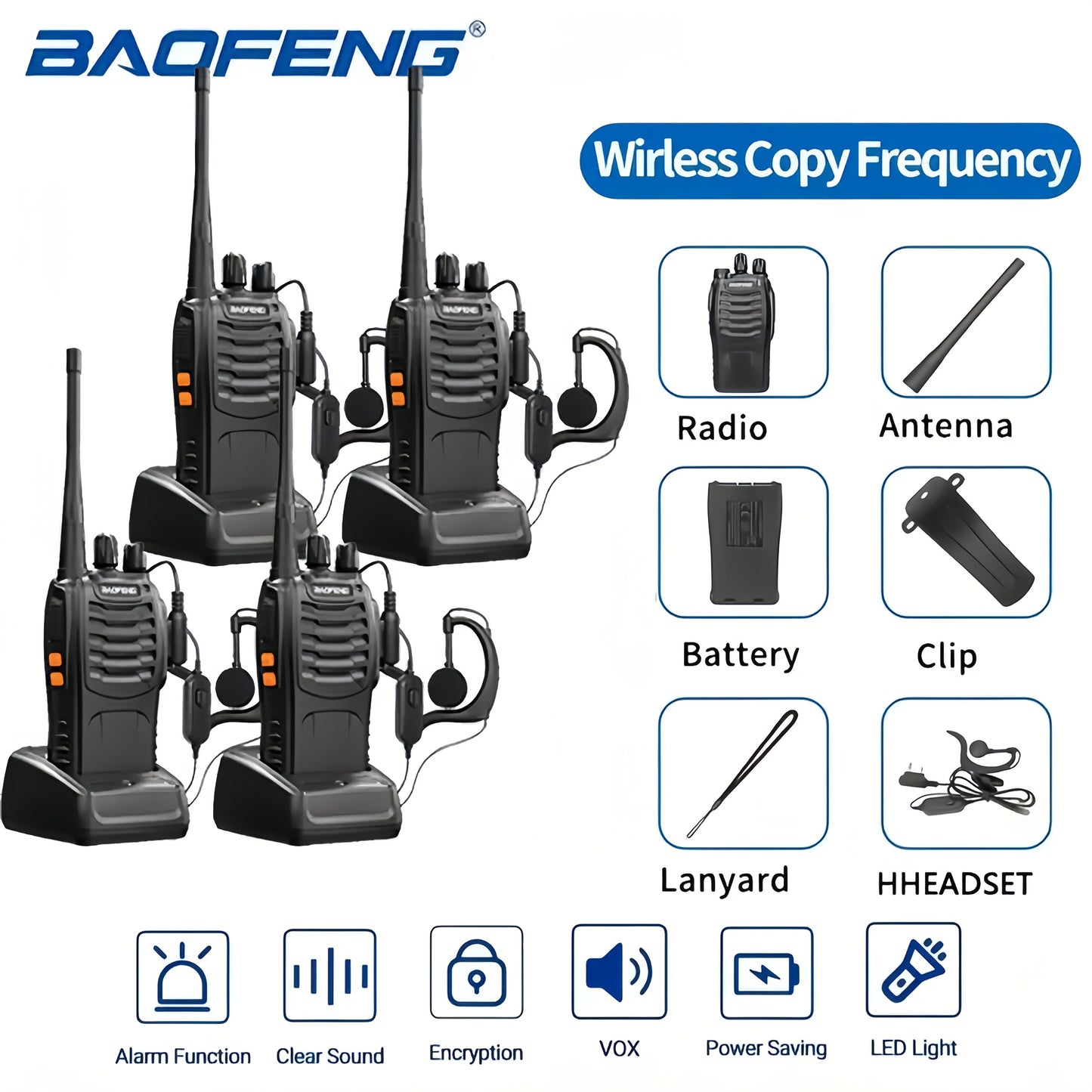 Baofeng BF-888S Walkie Talkies 16 Channel UHF Long Range Two Way Radio Rechargeable with Earphones for Camping Hiking Hunting Outdoor