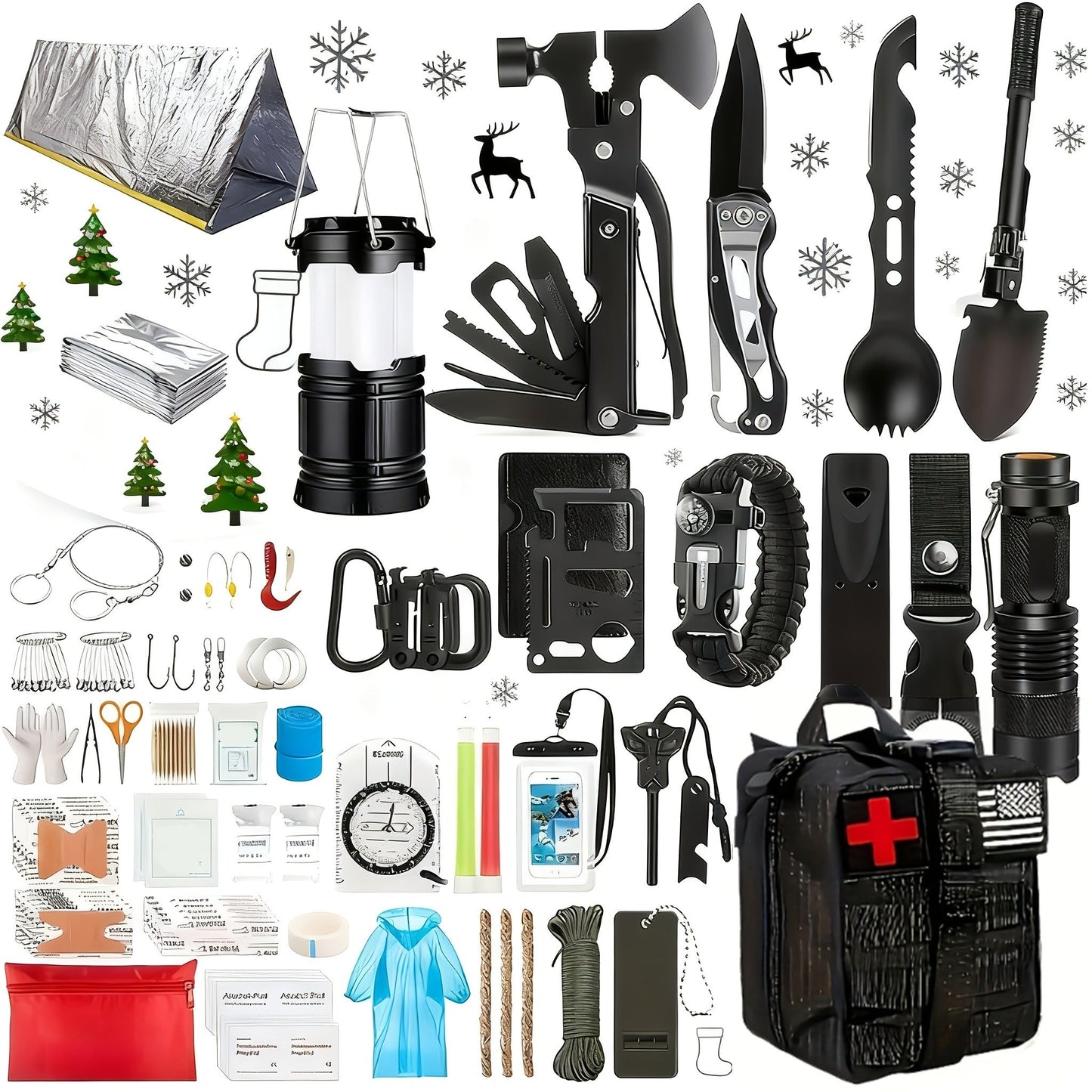 Outdoor Multifunctional Tool Kit 212 260 Piece Professional Camping Gear Bag for Men Women Hiking Hunting Adventure Gift Black Green Khaki