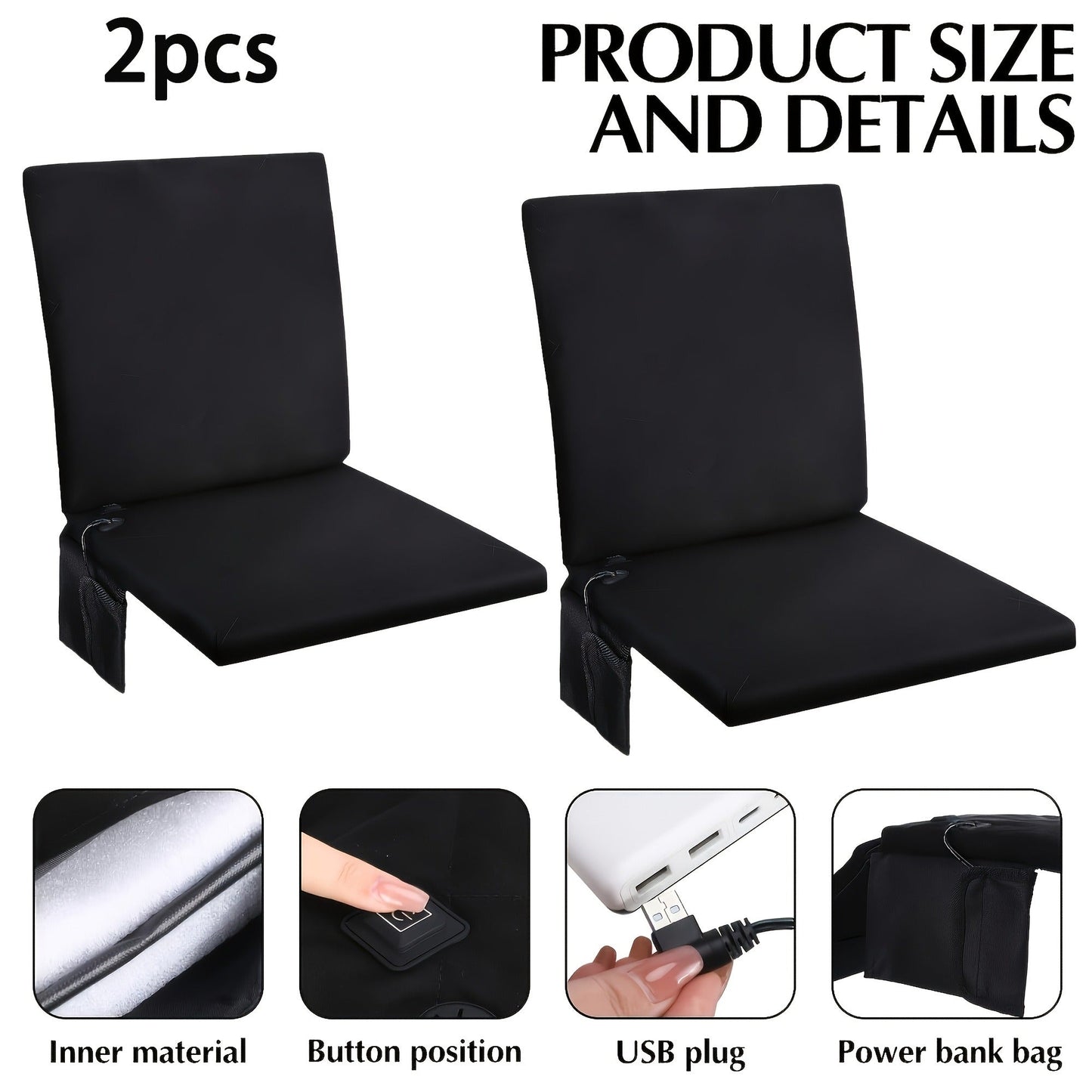 USB Heated Seat Cushion Foldable Heating Pad with 3 Adjustable Heat Modes – Portable Electric Warming Cushion for Stadium, Camping, Office & Outdoor Use, Available in 1pc & 2pcs (USB Power, No Battery)