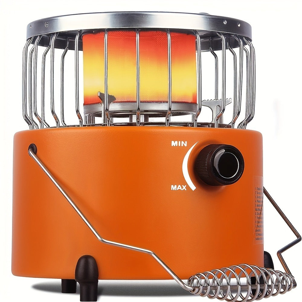 Portable Propane Camping Stove 9000 BTU – 2-in-1 Indoor & Outdoor Gas Heater for Camping, Cooking & Emergency Preparedness, Adjustable Flame, Stainless Steel, Compact 10.7x7 Inch with Gas Hose & MAPP Converter (Yellow)
