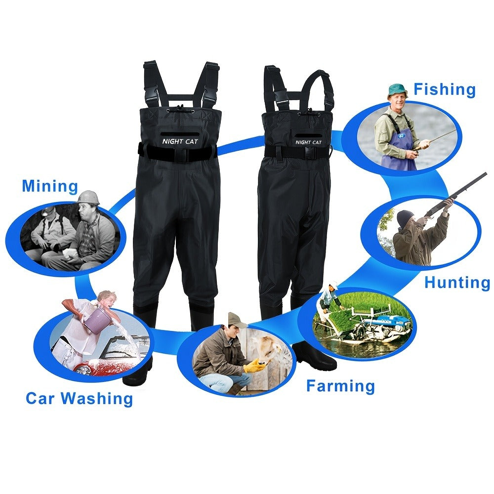 Waterproof Chest Waders for Men – Bootfoot PVC Fishing Suit with H-Back Suspenders, Anti-Slip Rubber Boots | Sizes 7.5–13 | Ice Fishing, Fly Fishing, Saltwater & Hunting