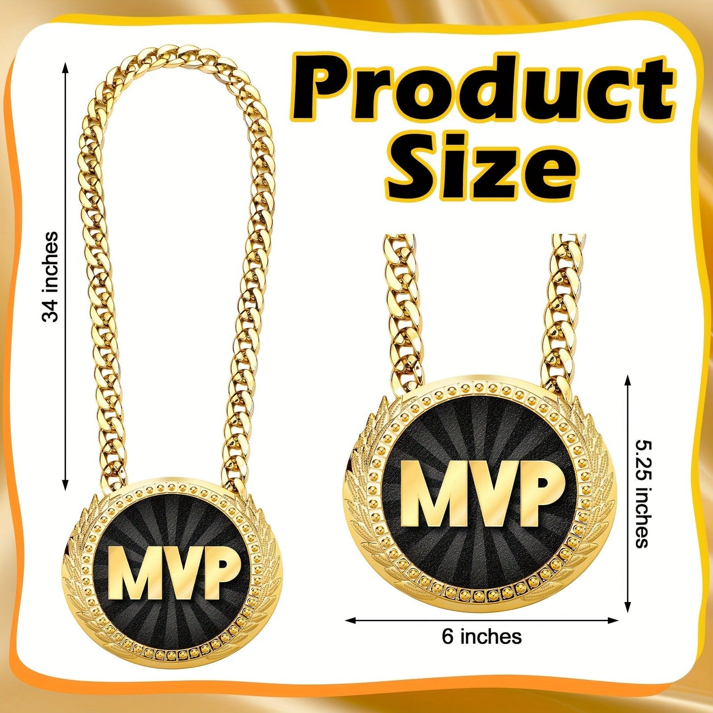 MVP Championship Turnover Chain Medal – 6 Inch Big Golden Champ Award Necklace for Baseball Basketball Football Soccer Softball Volleyball Sports Competitions, Party Favors & Prize Gifts