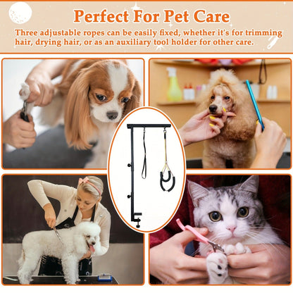 Dog Grooming Arm with Clamp 36 Inch Adjustable 3-Section Iron No-Sit Haunch Holder with Colorful Ropes for Small Medium Dogs Cats Black