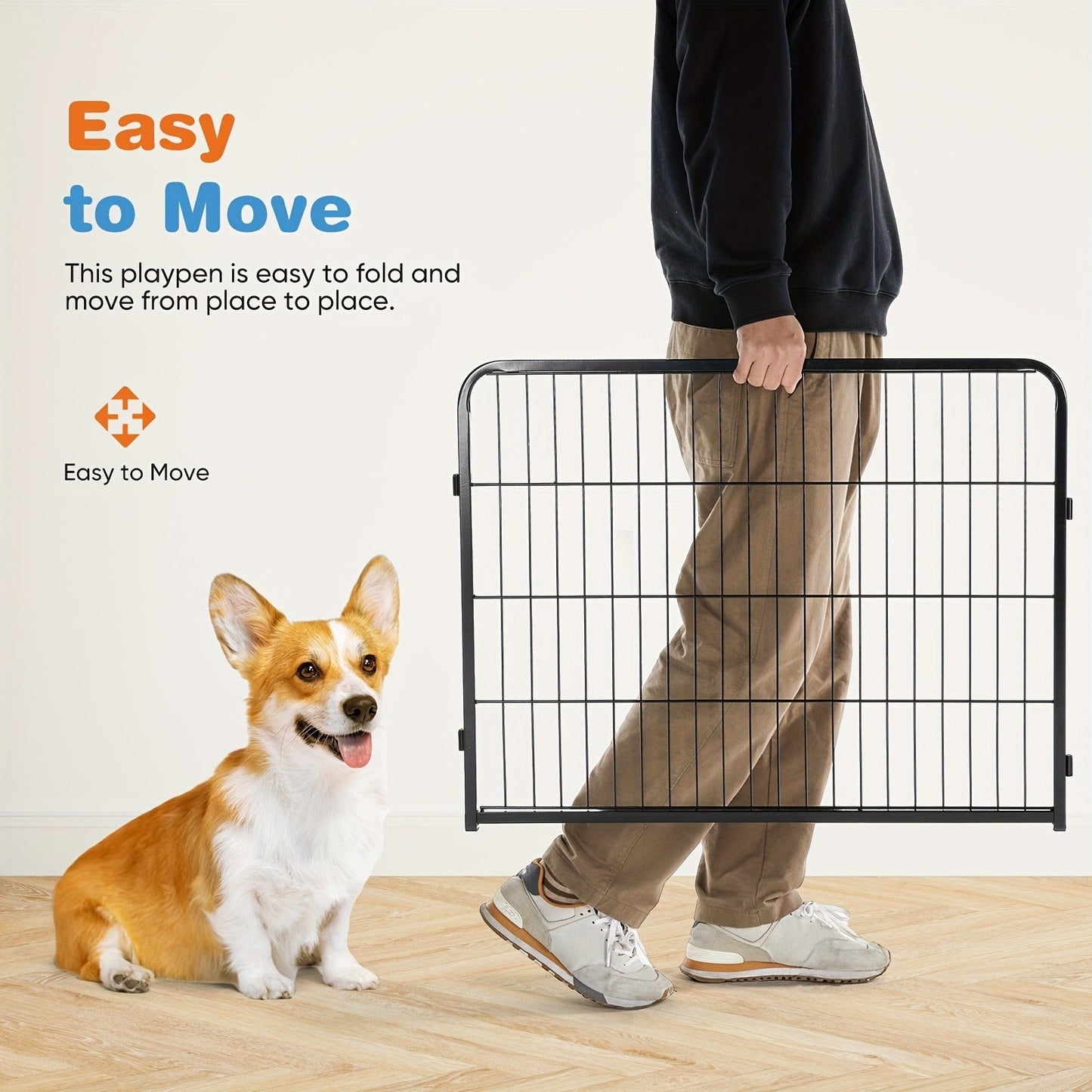Metal Dog Playpen with Door DIY 8 or 16 Panel Foldable Pet Pen for Small Medium Large Dogs Puppies Easy Assemble Indoor Outdoor Use 24 32 40 Inch Height