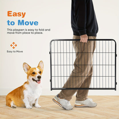 Metal Dog Playpen with Door DIY 8 or 16 Panel Foldable Pet Pen for Small Medium Large Dogs Puppies Easy Assemble Indoor Outdoor Use 24 32 40 Inch Height