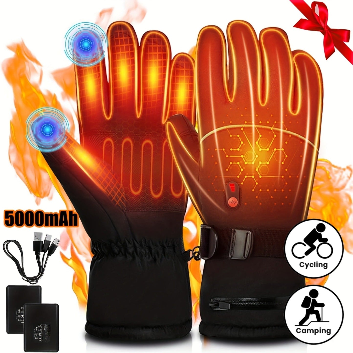 Rechargeable Heated Gloves 2x5000mAh – 3-Speed Temperature Control, Touchscreen Fingertips, Thermal Winter Gloves for Men & Women, Skiing, Hunting, Fishing, Cycling & Camping