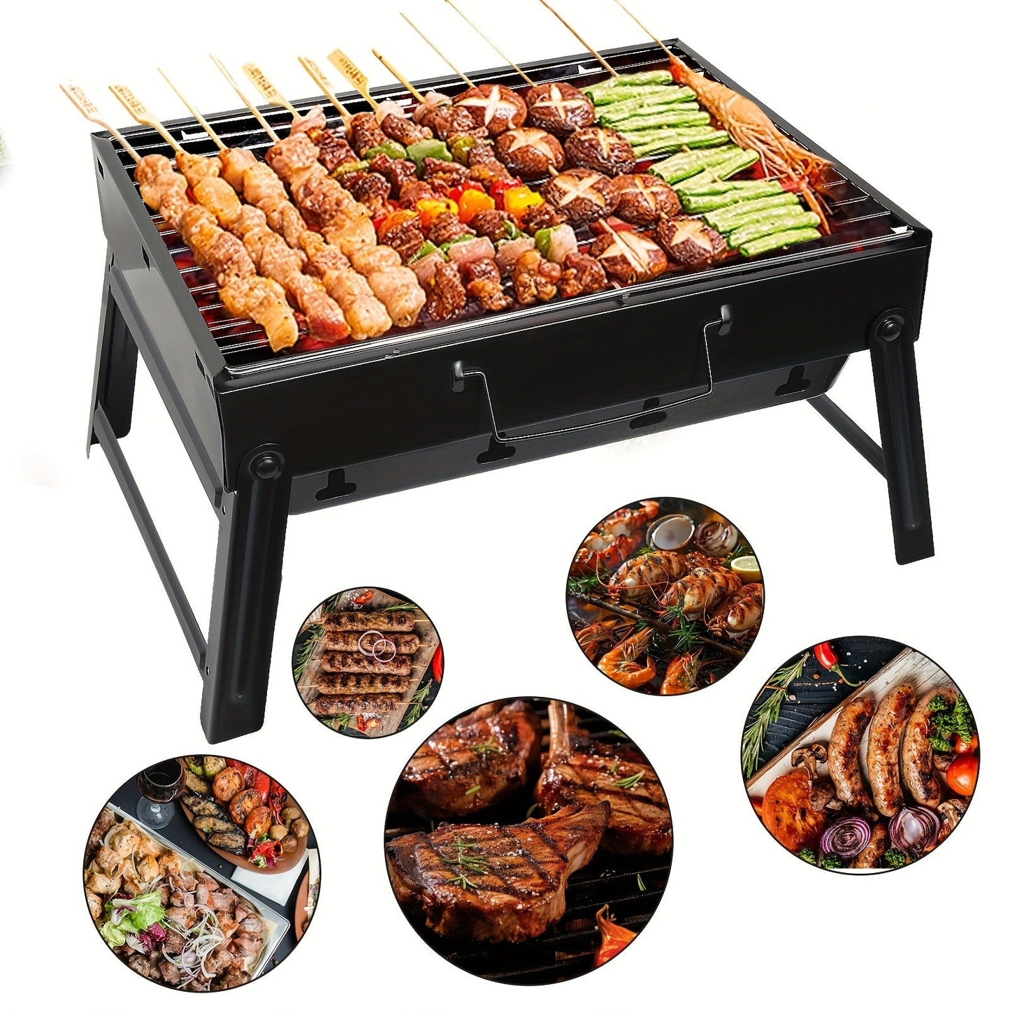 Portable Folding Charcoal Grill Smokeless BBQ Grill for Camping Picnic Backyard Garden Patio Outdoor Cooking Compact Durable Iron Barbecue Grill