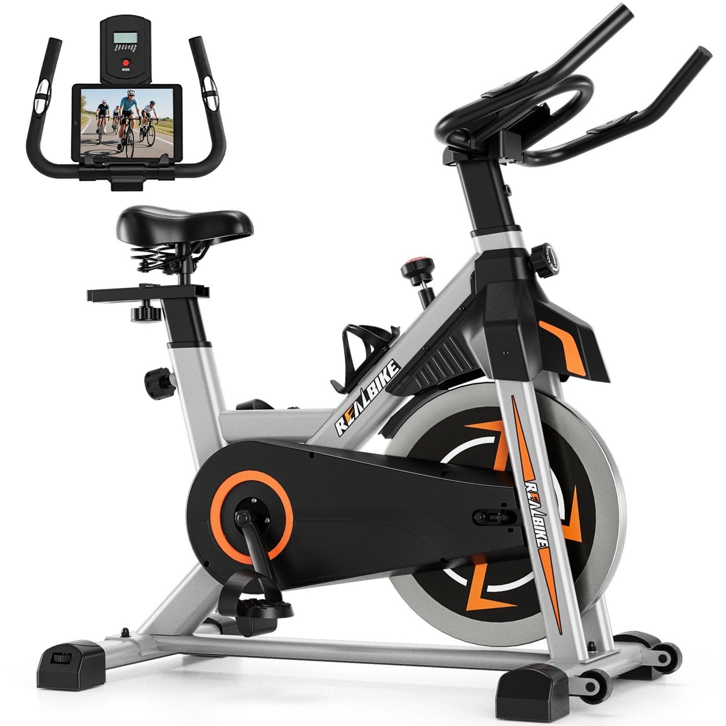 Stationary Bike Silent Indoor Cycling Bike 330LB Capacity Adjustable Resistance LCD Monitor Tablet Holder Home Cardio Workout