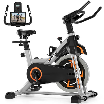 Stationary Bike Silent Indoor Cycling Bike 330LB Capacity Adjustable Resistance LCD Monitor Tablet Holder Home Cardio Workout
