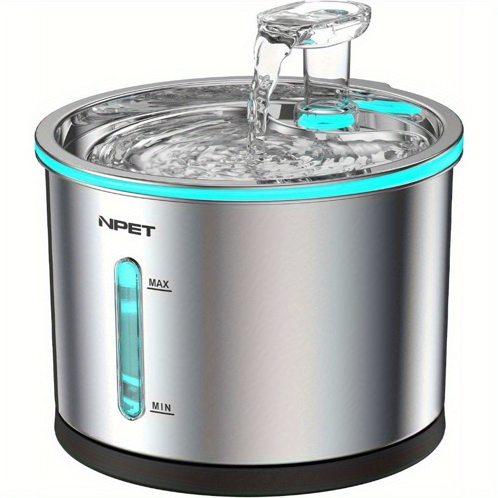 Cat Water Fountain Stainless Steel 50oz/1.5L - Ultra Quiet Auto Pet Water Dispenser with LED Light, Visible Window & Dishwasher Safe - Includes Replacement Filters for Cats & Dogs Indoor